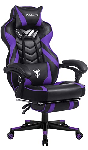 Zeanus Purple Gaming Chair Reclining Computer Chair with Footrest High Back Gamer Chair with Massage Large Computer Gaming Chair Racing Style Chair for Gaming Big and Tall Gaming Chairs for Adult
