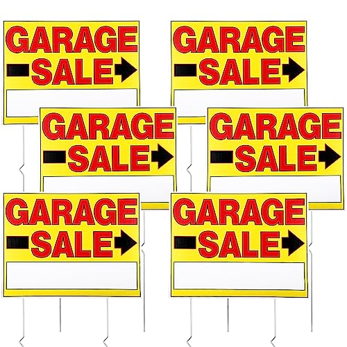 6pcs Garage Sale Signs with Stakes, 16x12in Double Sided Yard Sale Signs Garage Sale Arrow Tag Signs for Sales Event