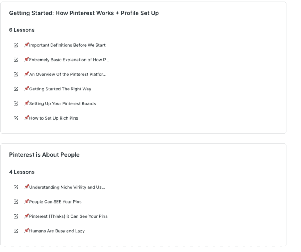 screenshot of Pinteresting strategies course overview part 2