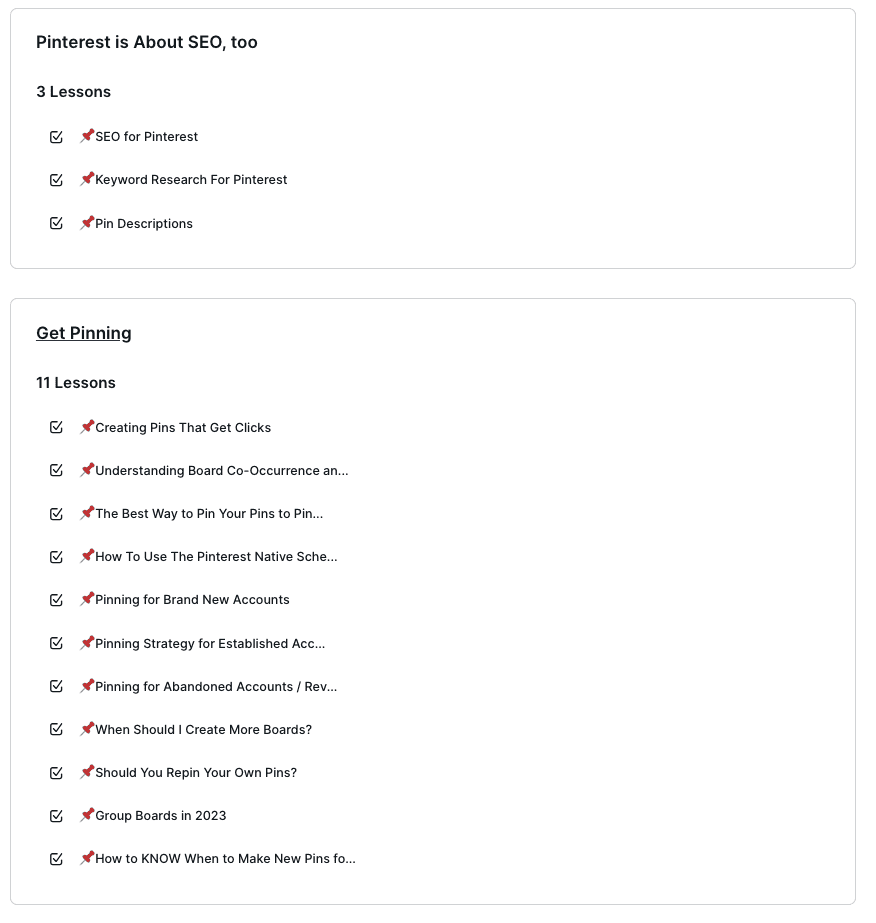 screenshot of Pinteresting strategies course overview part 3